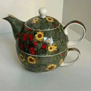 London Home  bone china small teapot with matching mug in Van Gogh floral design